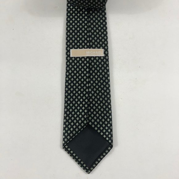Michael Kors Mens Necktie 100% Silk Green Black Silver Diamond Pattern 3.5"x60" - Picture 3 of 5